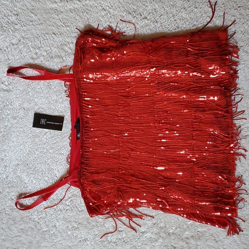 NWT Red Flapper Sequins Tank Top Velvet Straps